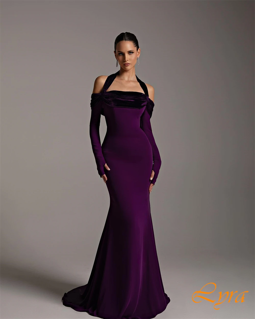 

Customized Halter Chiffon Mermaid Evening Dress Delicate Long Sleeves Party Dresses Temperament Sexy Special Occasion Gowns