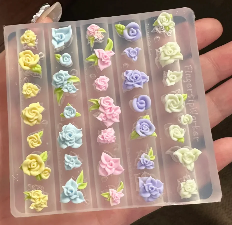 Ancient Rose Nail Art Nold With Delicate Petal Texture 3D Silicone Mold DIY Nail Art Stamping Template Stencils Decoration Tool