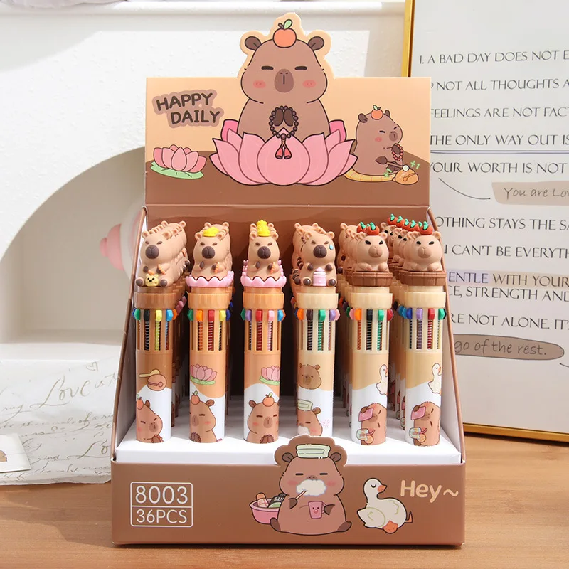 

6pcs Ballpoint Pens Capybara Suit 10-Color 0.7mm Cartoon Multicolor Pens Graffiti Handbooks Students' Creative Stationery