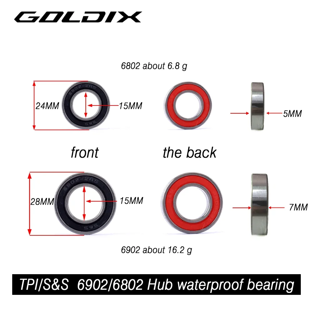 GOLDIX 6802/6902 Bearings for TPI S & S Waterproof Ultralight Bike Hub Bearing 24mm/28mm for SWISS 370 350 240 180