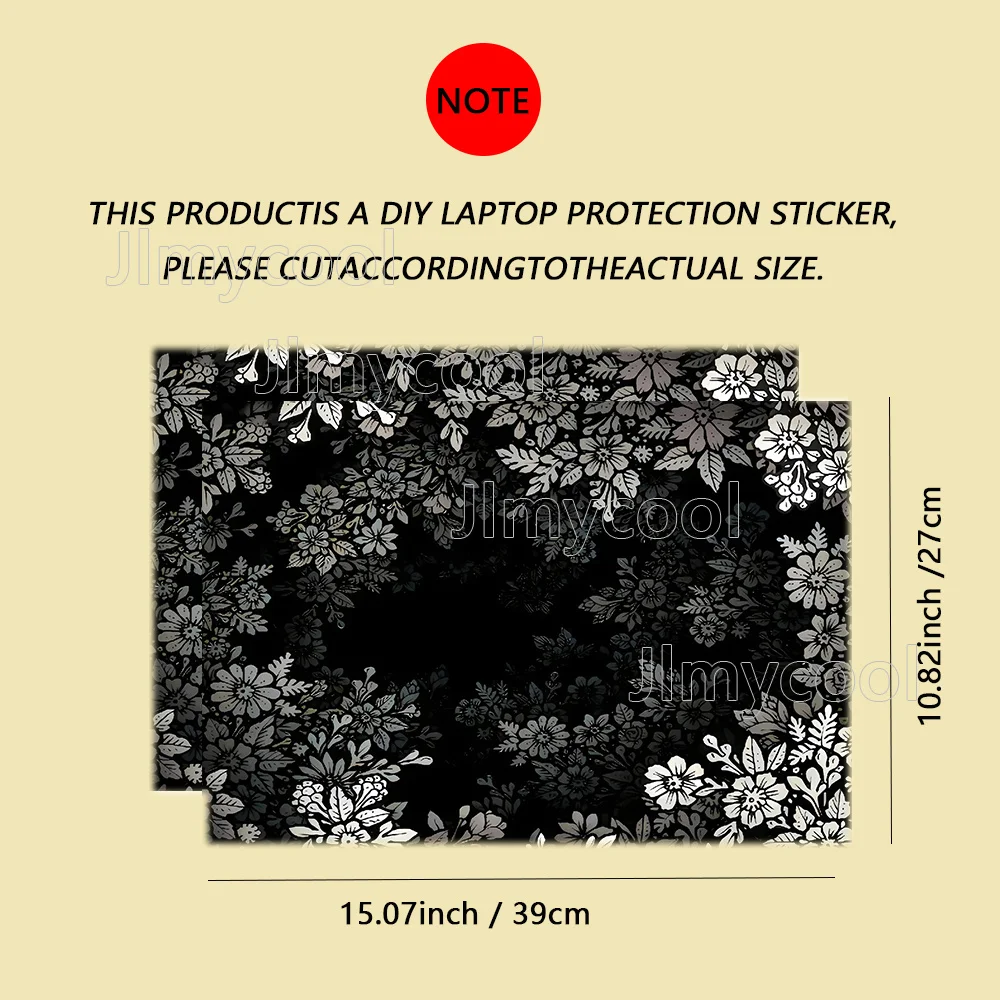 2Pieces Black Blossoms Vinyl Laptop Sticker Self-adhesive Case for HP Lenovo Apple ASUS Easy To Install Waterproof