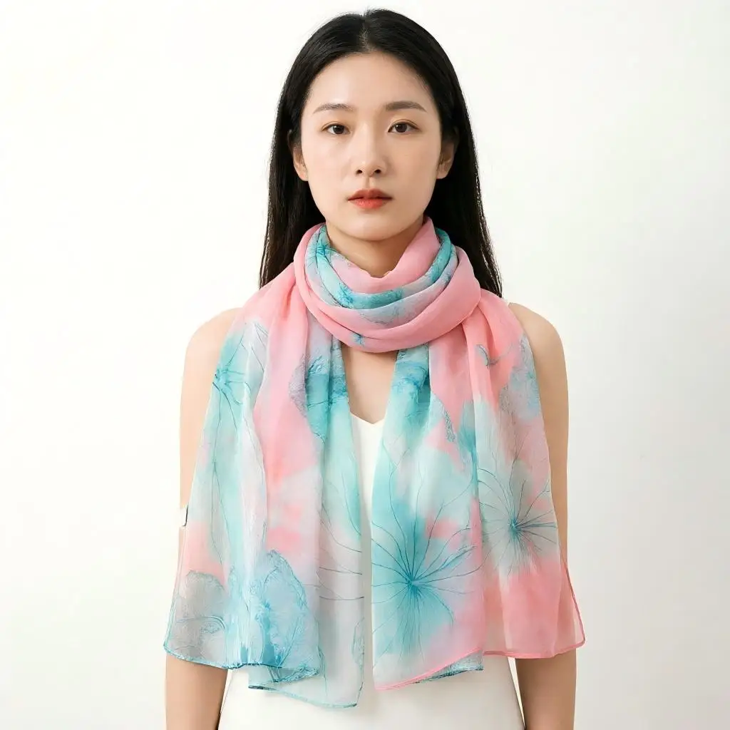 

Женская шифоновая шаль с цветочным принтом лотоса