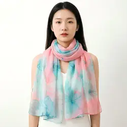 Kadınlar için yeni moda Lotus çiçek şifon ipeksi Georgette eşarp baskı uzun yumuşak Wrap şal plaj fular atkılar fular