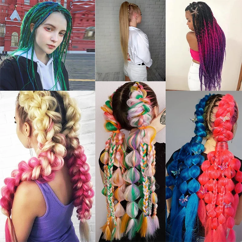 Extensiones de trenzas Jumbo con purpurina degradada sintética para mujer, cabello trenzado de color arcoíris brillante, peinado DIY, 24 pulgadas, venta al por mayor