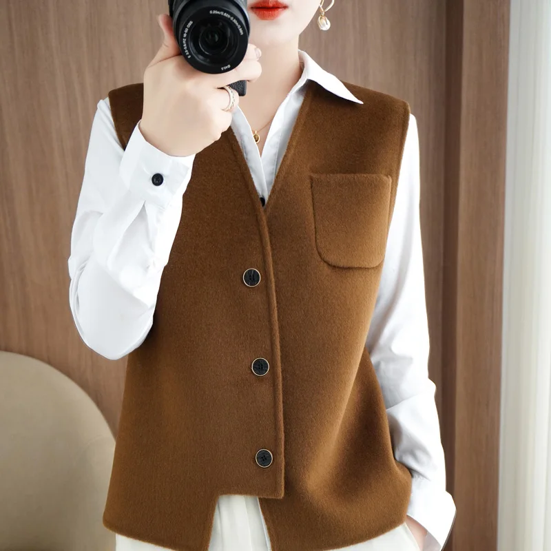 Ladies' 100% Cashmere Thick Double-Sided V-neck Vest jacket, Classic Multifunctional And Fashionable, Suitable for Business