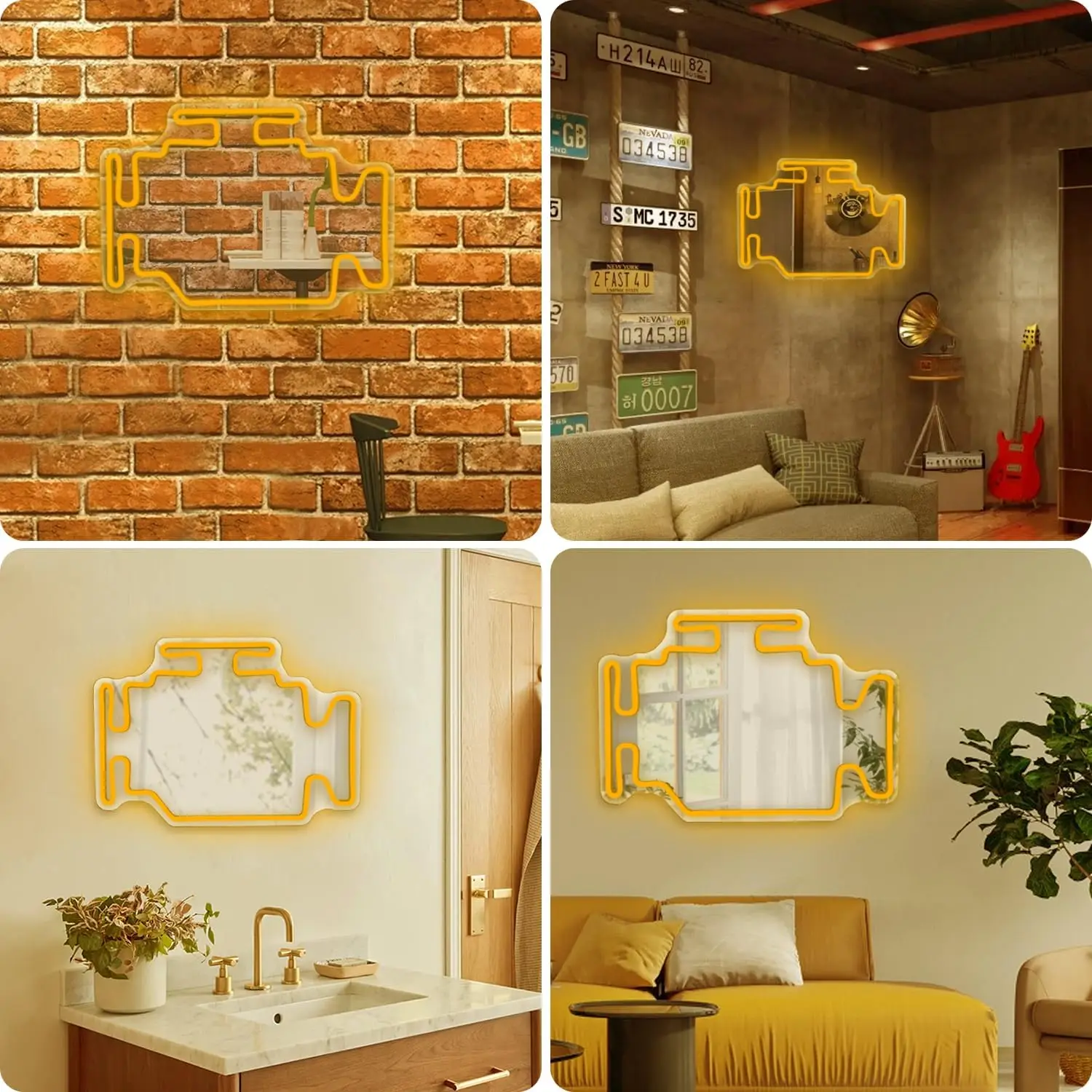 Check Engine Neon Light Signs Mirror Dimmable Garage LED Neon Signs for Man Cave Cool Wall Mirror Car Themed Room Decor USB