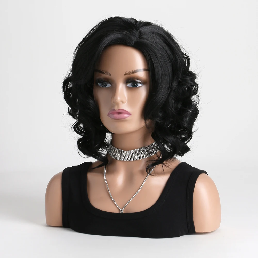 Black Synthetic Natural Wigs For Women Short curly  Wig Daily Use Party Heat Resistant Hair