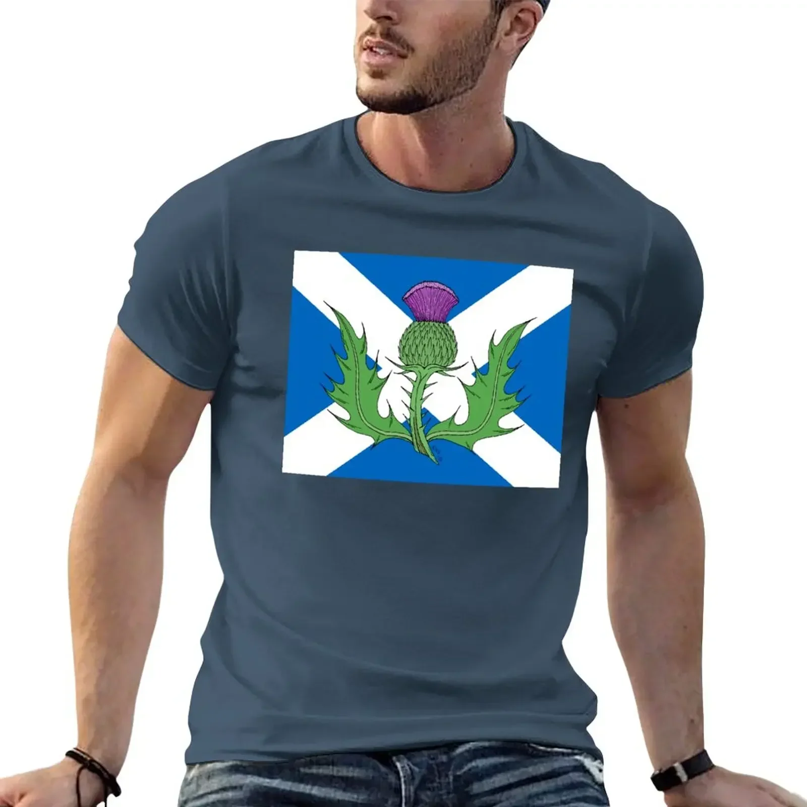 Scottish Thistle & Saltire T-Shirt heavyweights summer tops customs funny t shirts for men