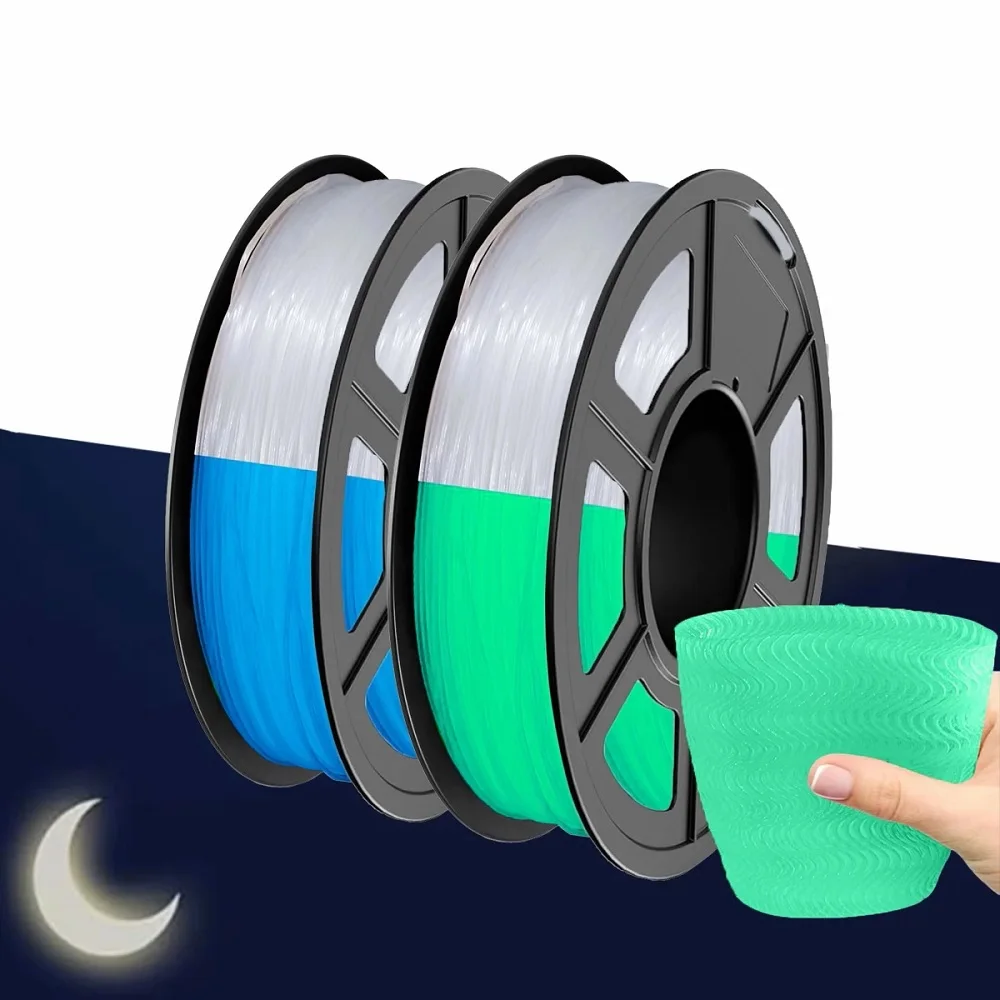 خيوط مرنة تتوهج في الظلام بولي يوريثان 1.75 مم 1 كجم 500 جرام 250 جرام FDM خيوط طابعة ثلاثية الأبعاد مضيئة من مادة البولي يوريثان الناعمة 95A أزرق شفاف أخضر