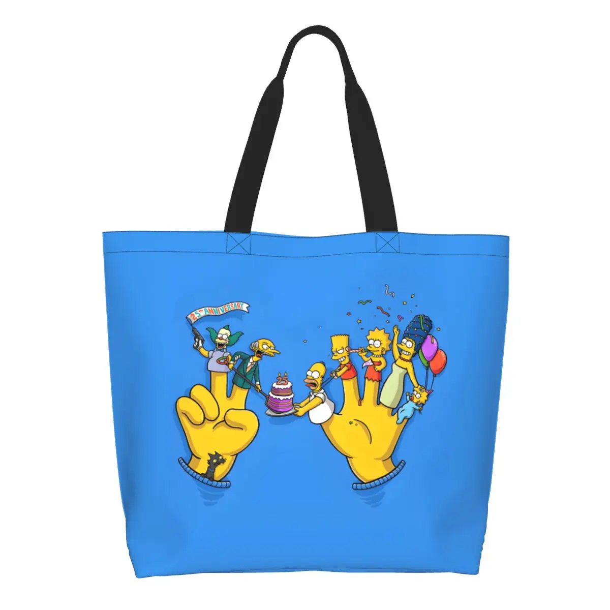 Custom Simpsons Grocery Shopping Bags Print Canvas Shopper Tote Shoulder Bag Large Capacity Portable Animated Sitcom Handbag