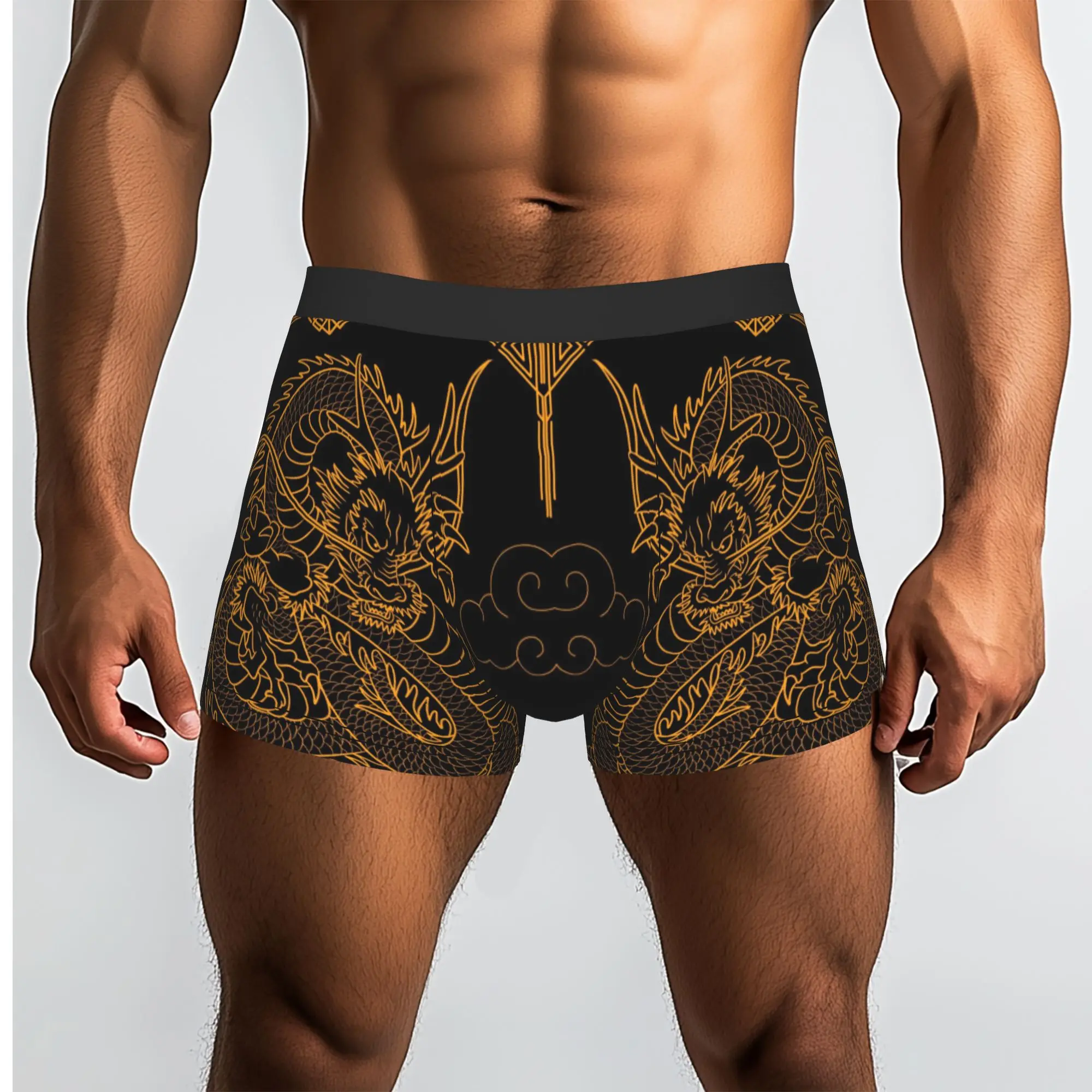 Golden Chinese Dragon Ornate Art  Underpants Breathbale Panties Male Underwear Print Shorts Boxer Briefs