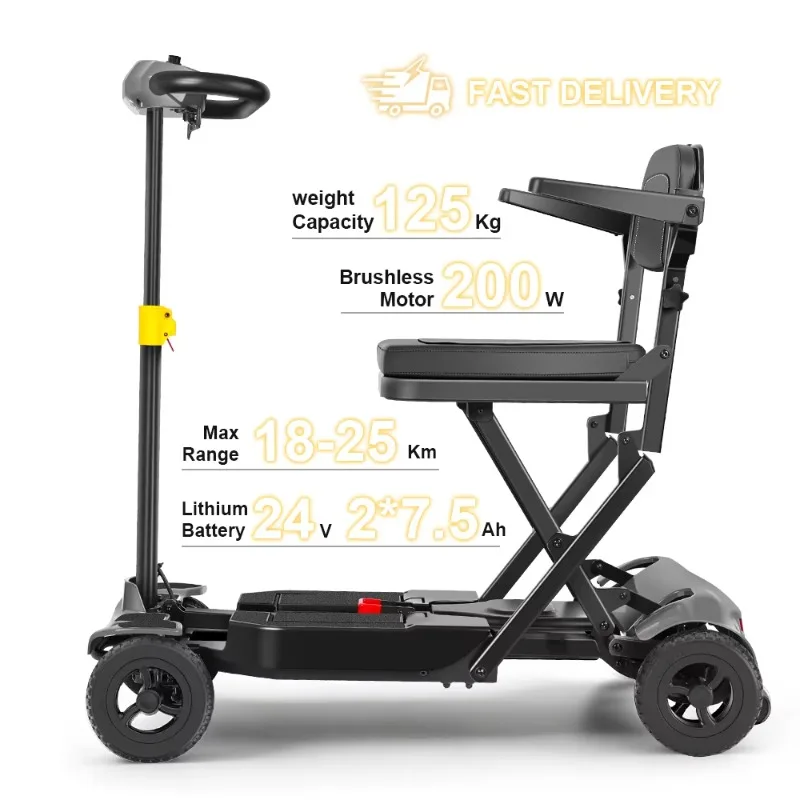 Portable Mobility Scooter Folding Design 15kg Suitcase Trolley Mode Electric Scooter for Seniors Daily Outdoor Use and Travel