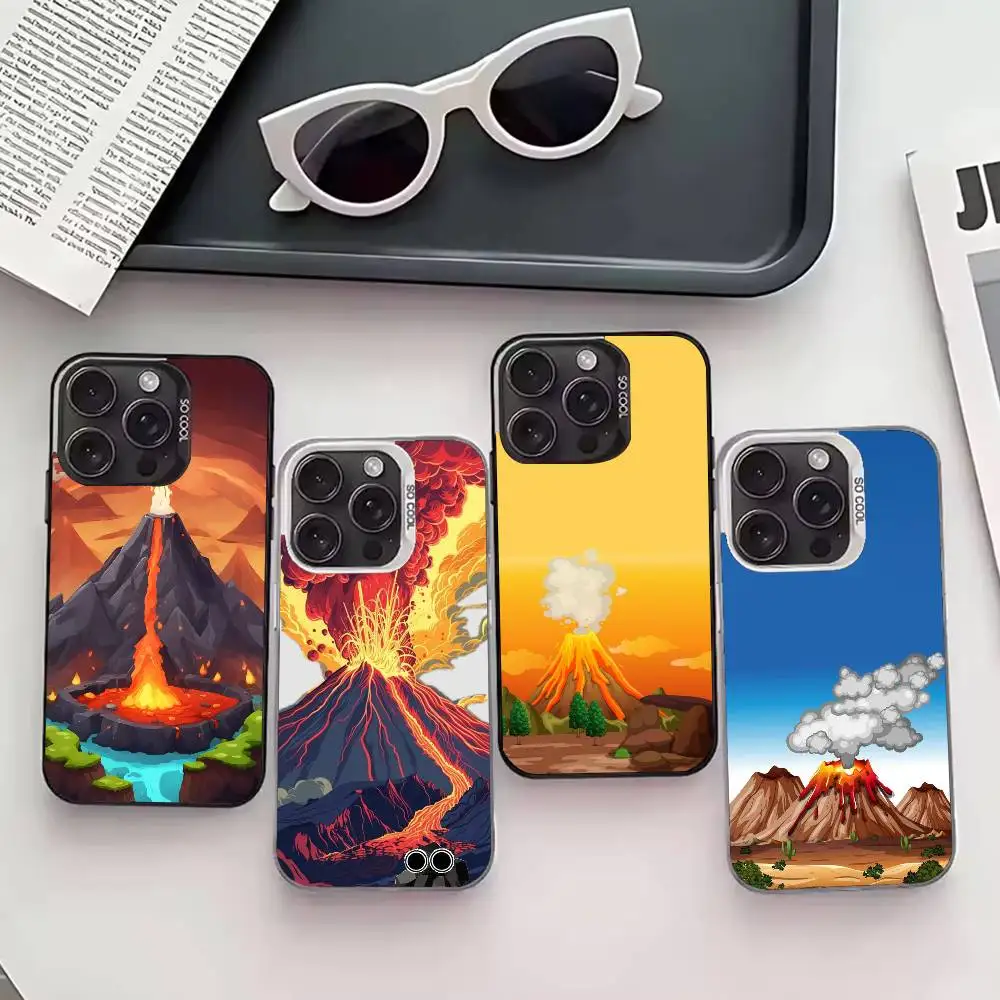 

C-Creative Volcanic Eruption Phone Case For iPhone 17,16,15,14,13,12,11 Plus,Pro Max,XS,Colored silver phone case
