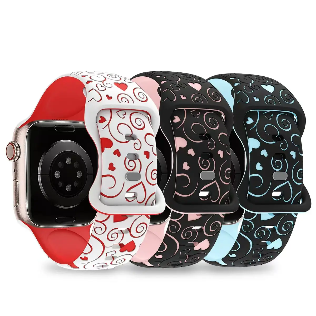 حزام ساعة من السيليكون المحفور على شكل قلب محظوظ لساعة أبل 38/40/41/42/44/45/46/49 ملم، لسلسلة iWatch 10 9 8 7 6 5 4 3 2 1 SE #2