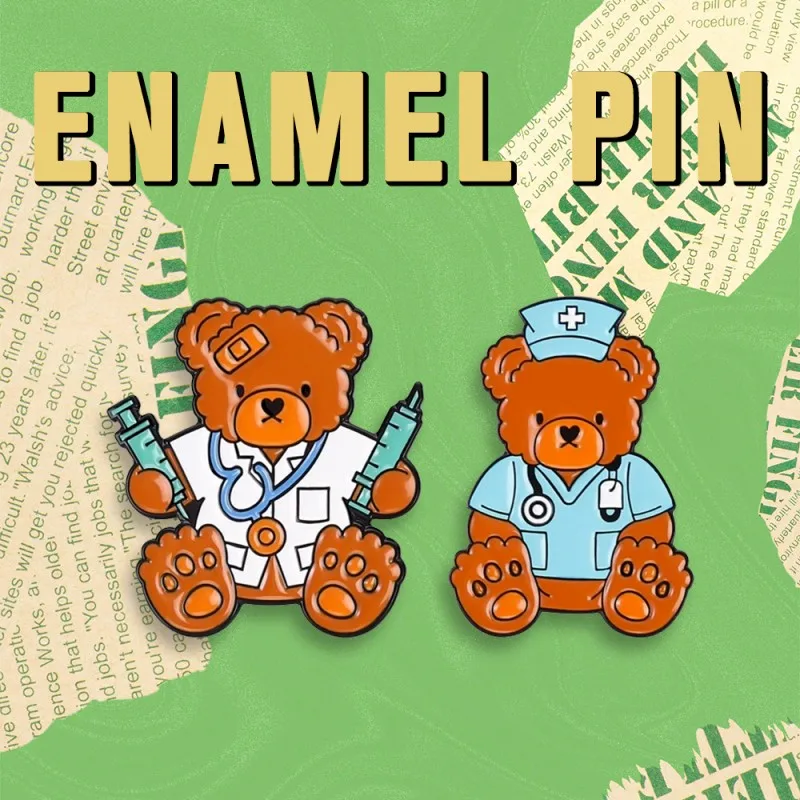 Cute Doctor Nurse Bear Enamel Pins Set Cartoon Animal Brooch Lapel Backpack Badge Jewelry Gift for Medical Workers