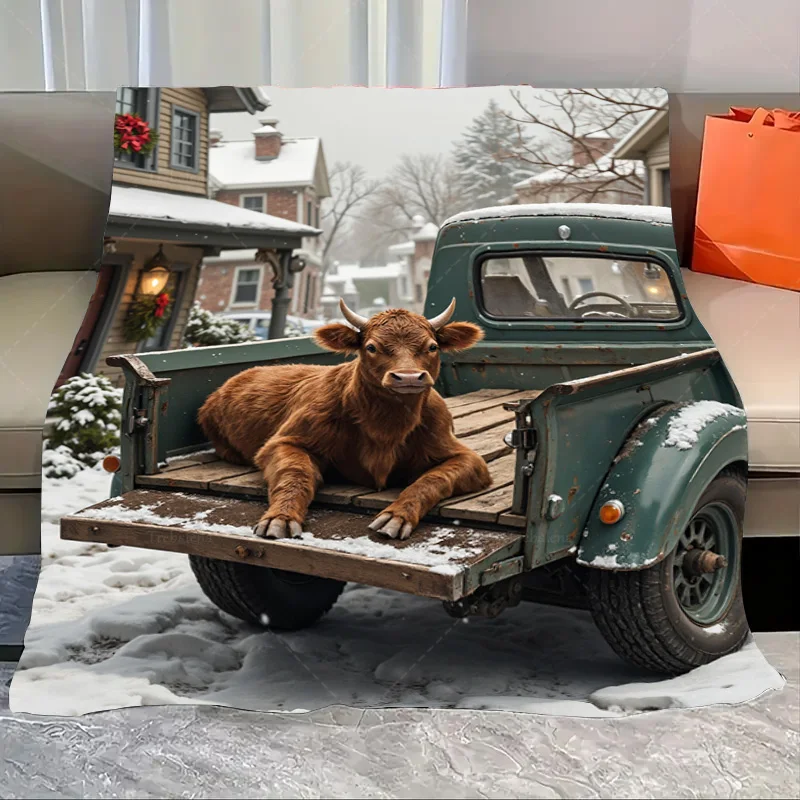 

1 шт. фланелевое одеяло в деревенском зимнем коровьего грузовика-уютное одеяло в стиле фермерского дома