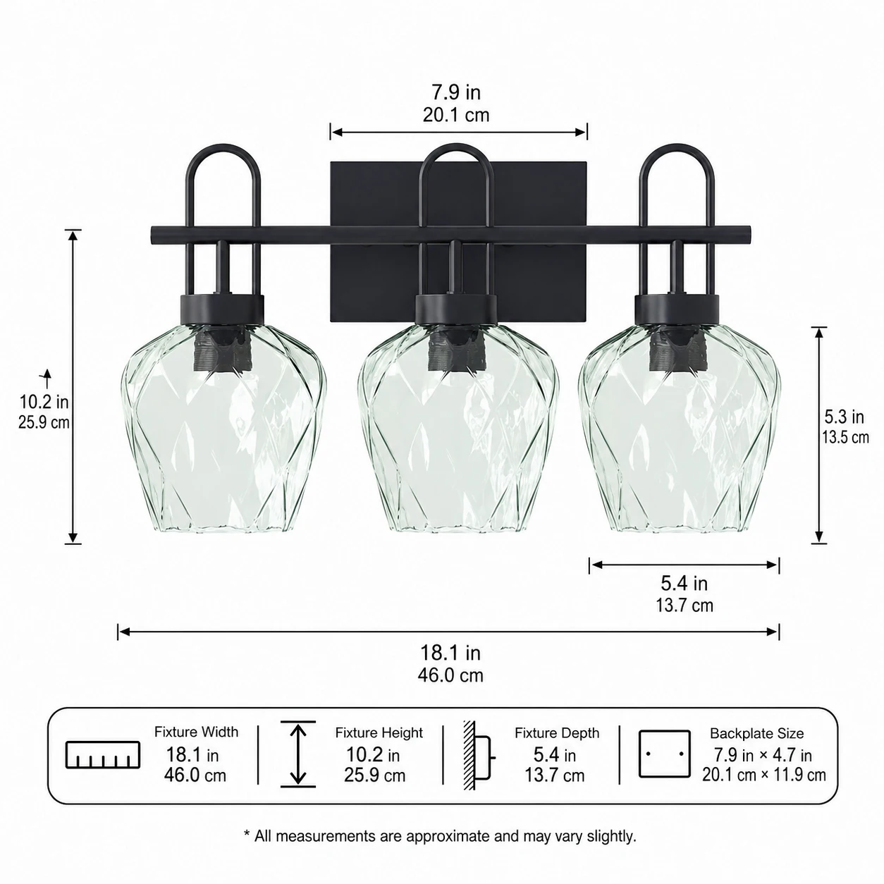 Black Wall Sconce, 3-Light Wall Lamp, Vintage Indoor Wall Light Fixtures with Clear Glass Shade, Bathroom Vanity Lights for Living Room Bedroom Kitchen Hallway Home Decor(not included bulbs)