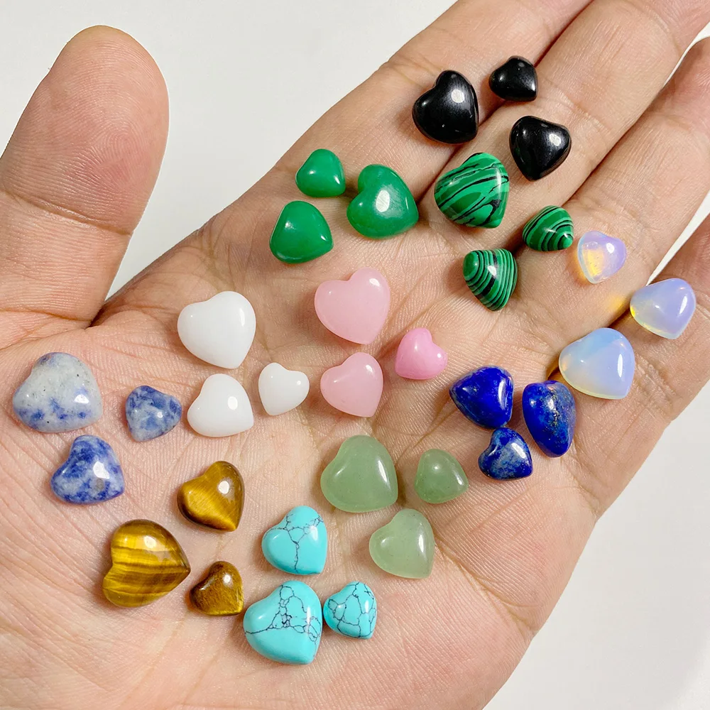 Natural Stone Cabochon Heart Shape Semi-precious Rose Quartzs Tiger Eye Jade Cameo For Jewelry Making Ring Earrings Bracelet DIY