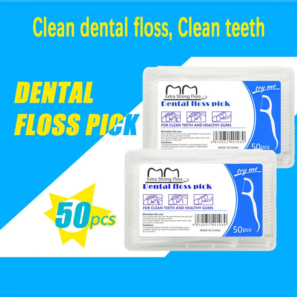 

50 одноразовых пластиковых зубных нитей в форме банта, портативное средство для чистки полости рта.