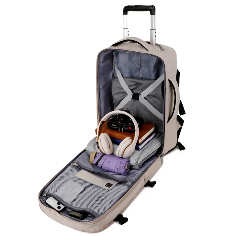 حقيبة ظهر متدحرجة تحمل الأمتعة، حقيبة ظهر للكمبيوتر المحمول للسفر مع عجلات للرجال والنساء، حقيبة ظهر بعجلات مقاومة للماء