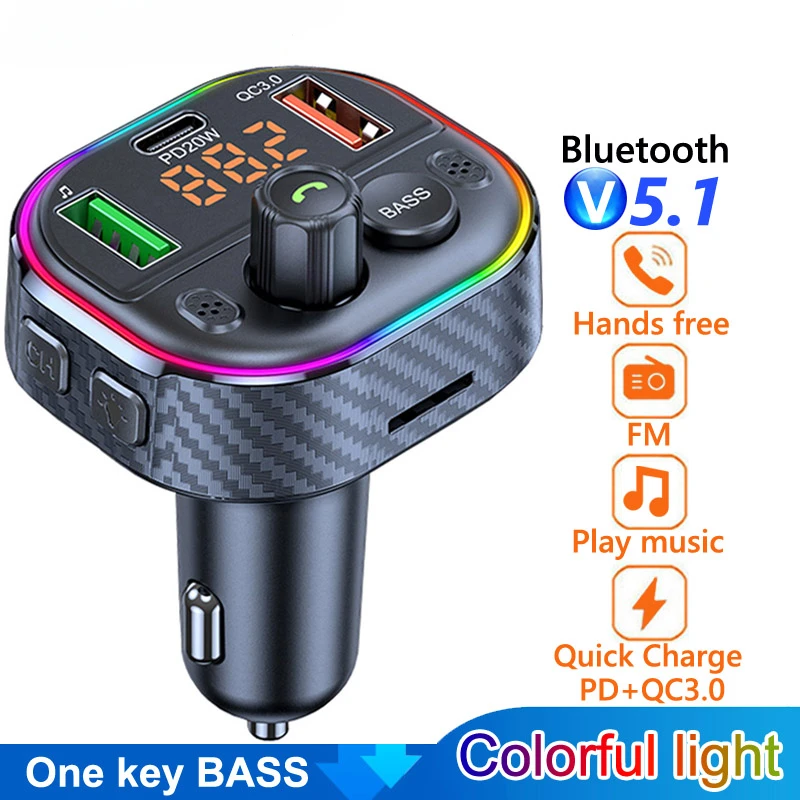 

FM Transmitter Stereo Bass Car MP3 Player PD 20W USB QC3.0 Fast Charging Car Charger Handsfree Bluetooth 5.0 Car Kit Bluetooth