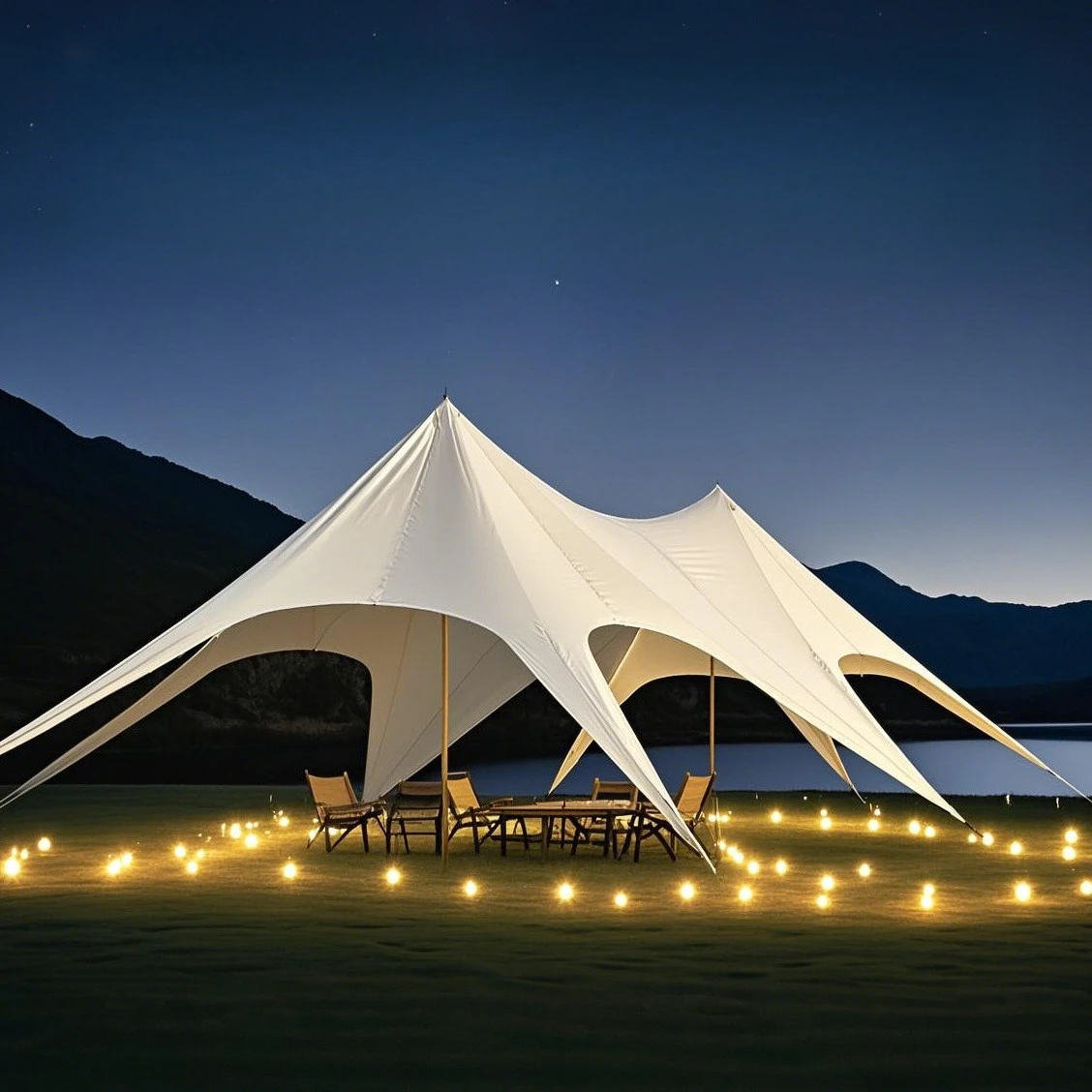 

30 Persons 15m Double Peaks Outdoor Camping Waterproof Beach Sun Shade Canvas Fabric Canopy Star Shape Tents for Outdoor Event