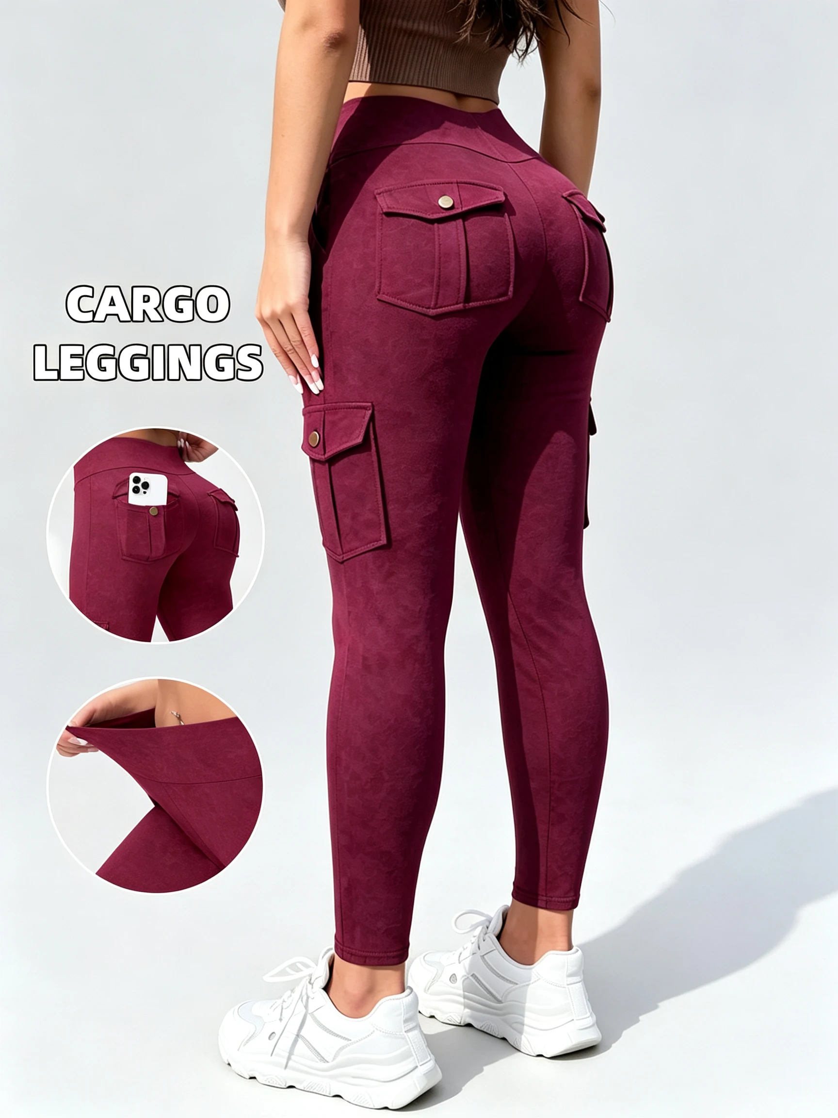 Women Hip Lifting Button Pocket Sport Leggings High Waisted Yoga Streetwear Pants Slimming Tight Elastic Leggings