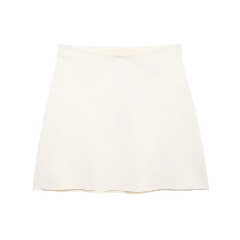 2025 RARA Set da donna lavorato a maglia con cardigan a bottoni e girocollo e minigonna in elegante bianco sporco