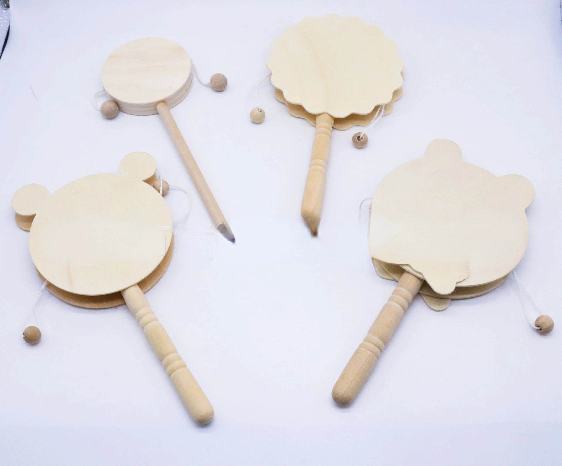 Can Own Hand Pattern White Embryo Rattle Graffiti Wooden Children Department Warm Creative Multi-play Manual Drum Fun Toy Gifts