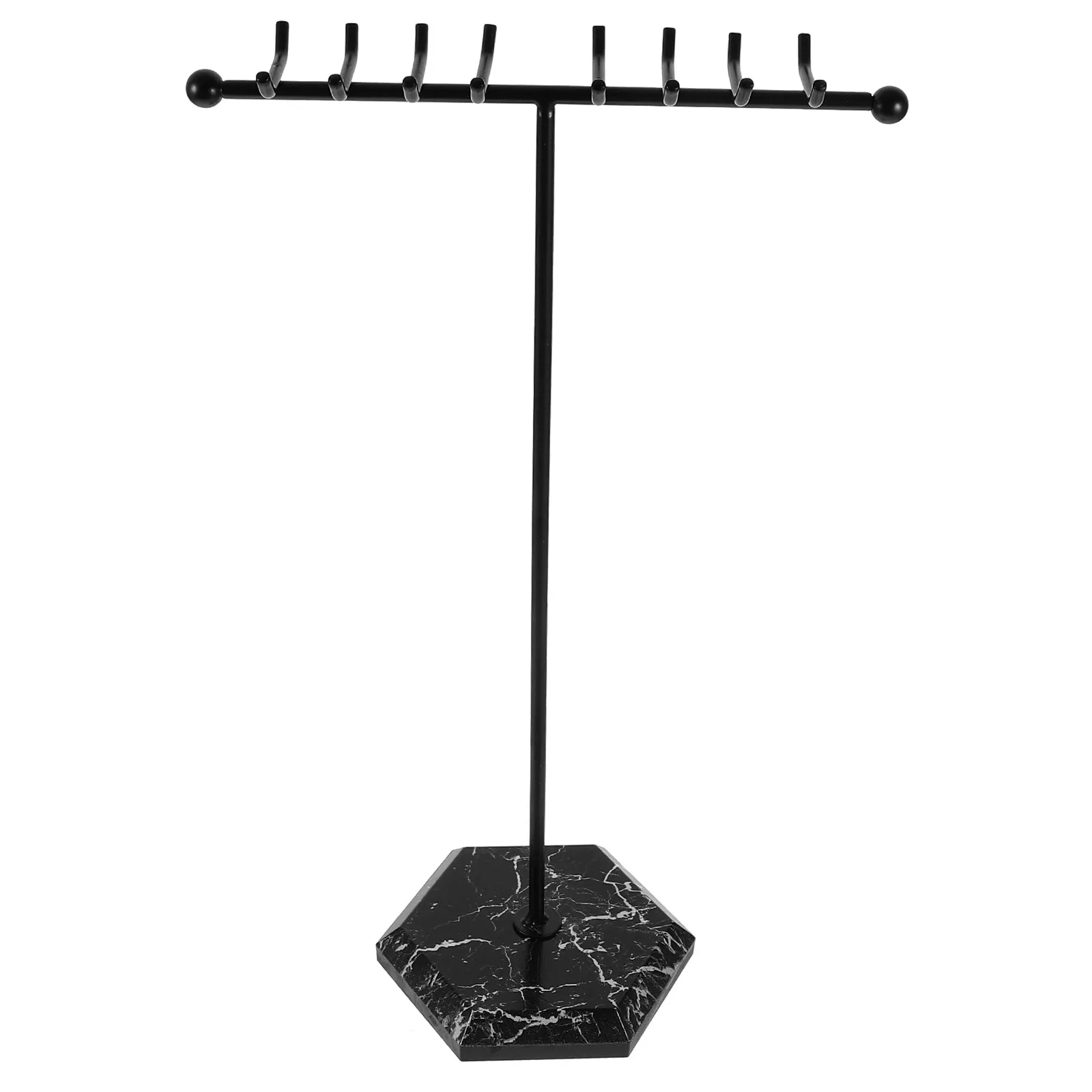 

T-Shaped Iron Jewelry Stand with Marble Base Necklace Holder Stand for Necklaces Bracelets Earrings Rings Display Organizer