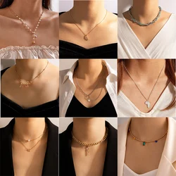Tocona Simple Letter Star Pendant Necklace Geometric Alloy Rose Snake Single Layer Clavicle Necklace Men's and Women's Jewelry