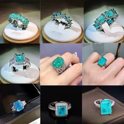 2022 NEW Fashion Aquamarine Topaz Paraiba Gemstone Couple Ring For Women Emerald Sapphire   Engagement Gift Jewelry