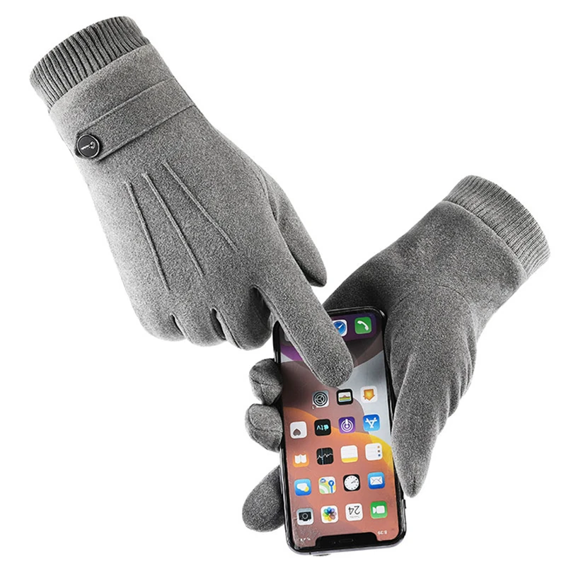 1 Paar Winter Houd Warme Handschoenen Man Buitenhandschoenen Touchscreen Plus Fluwelen Herenhandschoenen Mode Eenvoudige Koude Bescherming