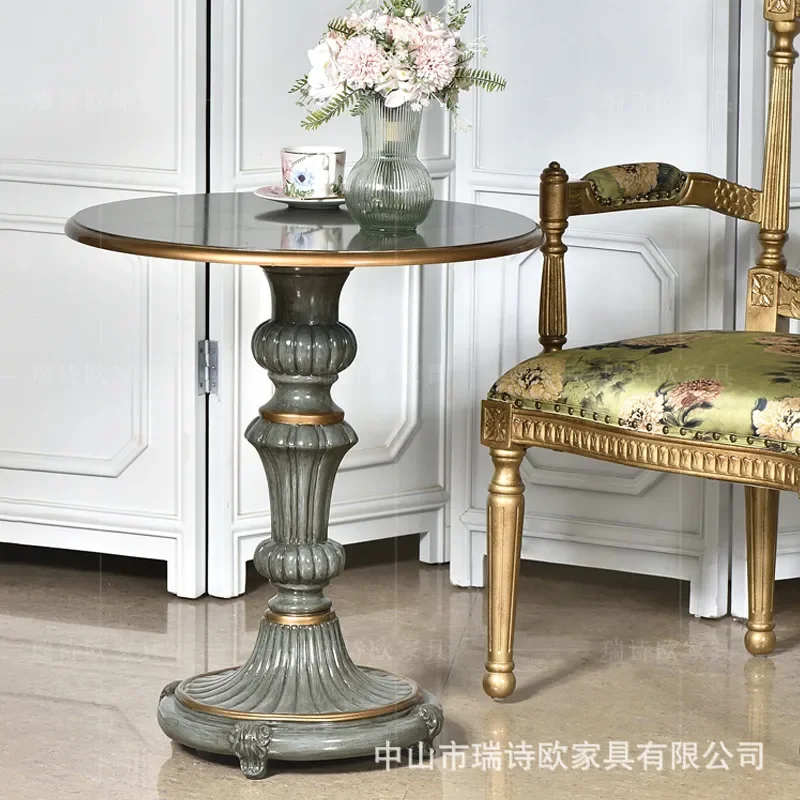 Nordic Solid Wood Corner Table Living Room Round Tea Table Retro Gold Painted Coffee Table Small Apartment Art Edge Side
