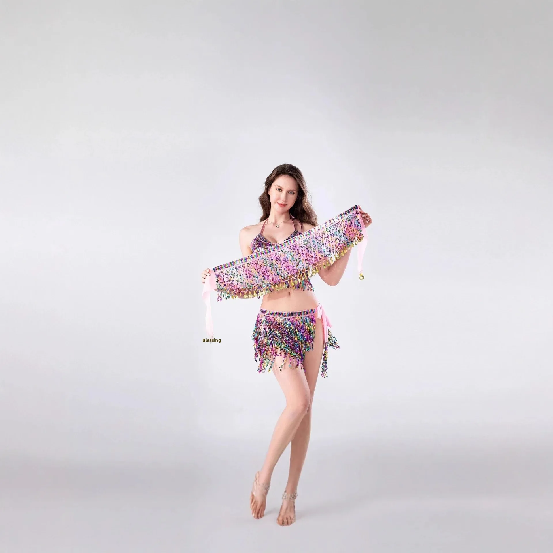 Cadena de cintura para danza del vientre, nuevo estilo de Halloween, toalla para el trasero de danza india, cadena de cintura con flecos de lentejuelas y borlas de rendimiento bohemio