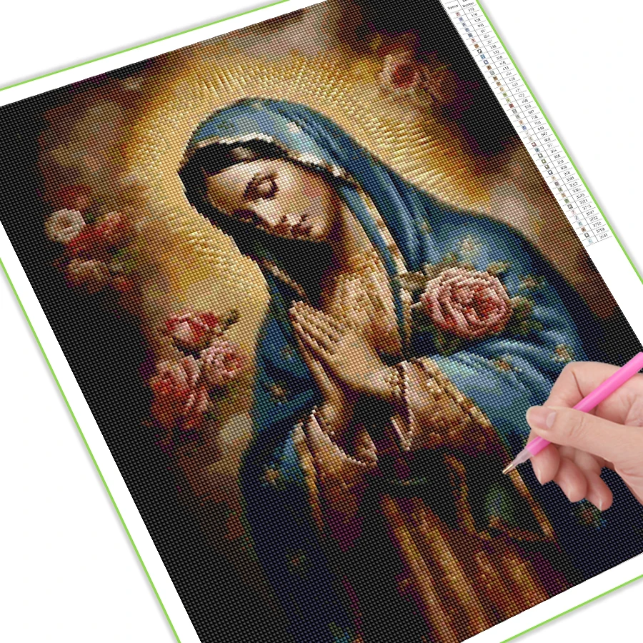 Diamond Painting Virgin Mary Prays Diy Full Mosaic Cross Stitch Arts Rhinestone Embroidery Religious Picture Wall Decor AA4916