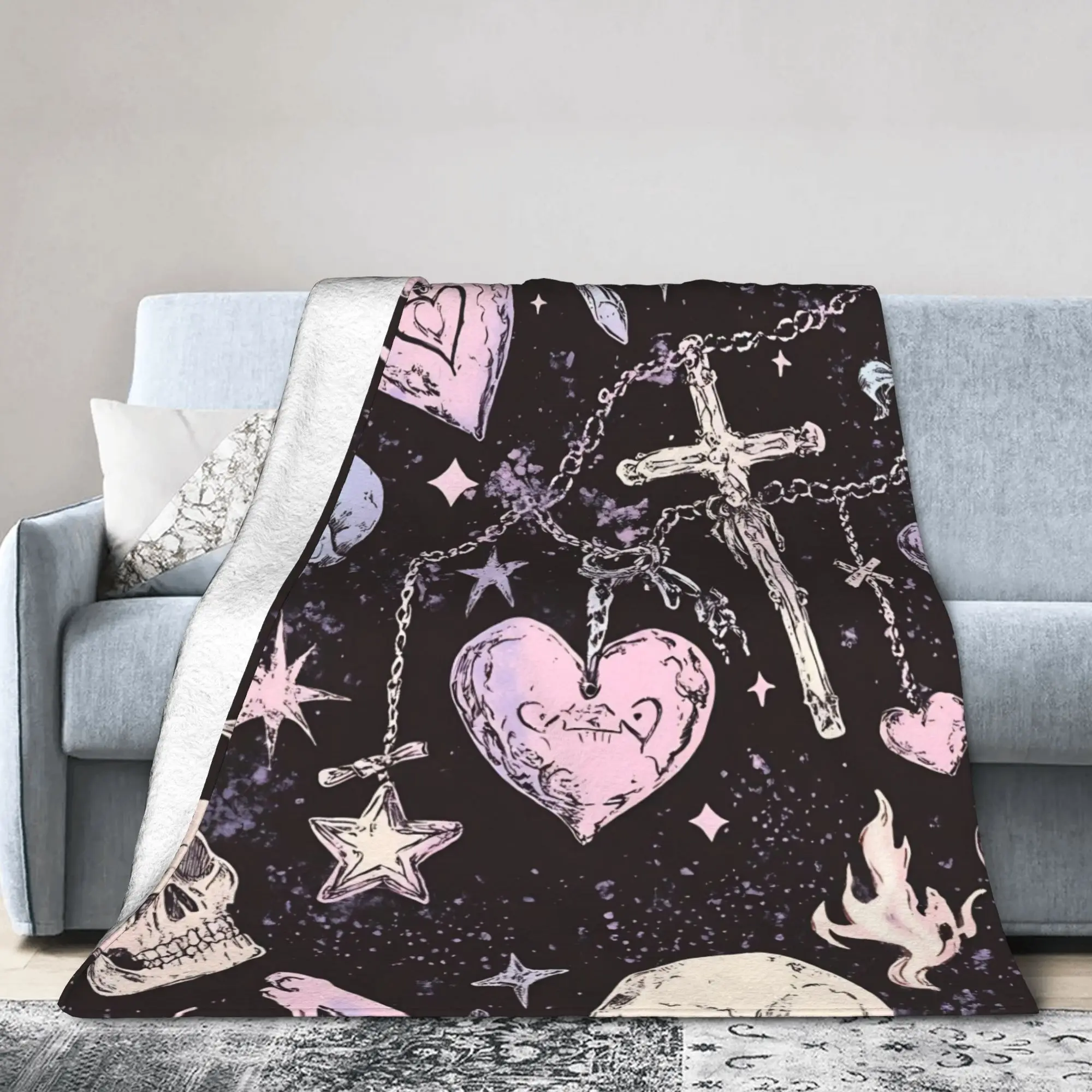 Halloween Gothic Blanket Flannel Summer Air Conditioning Witchy Cross Multi-function Throw Blankets for Sofa Car Bedspreads