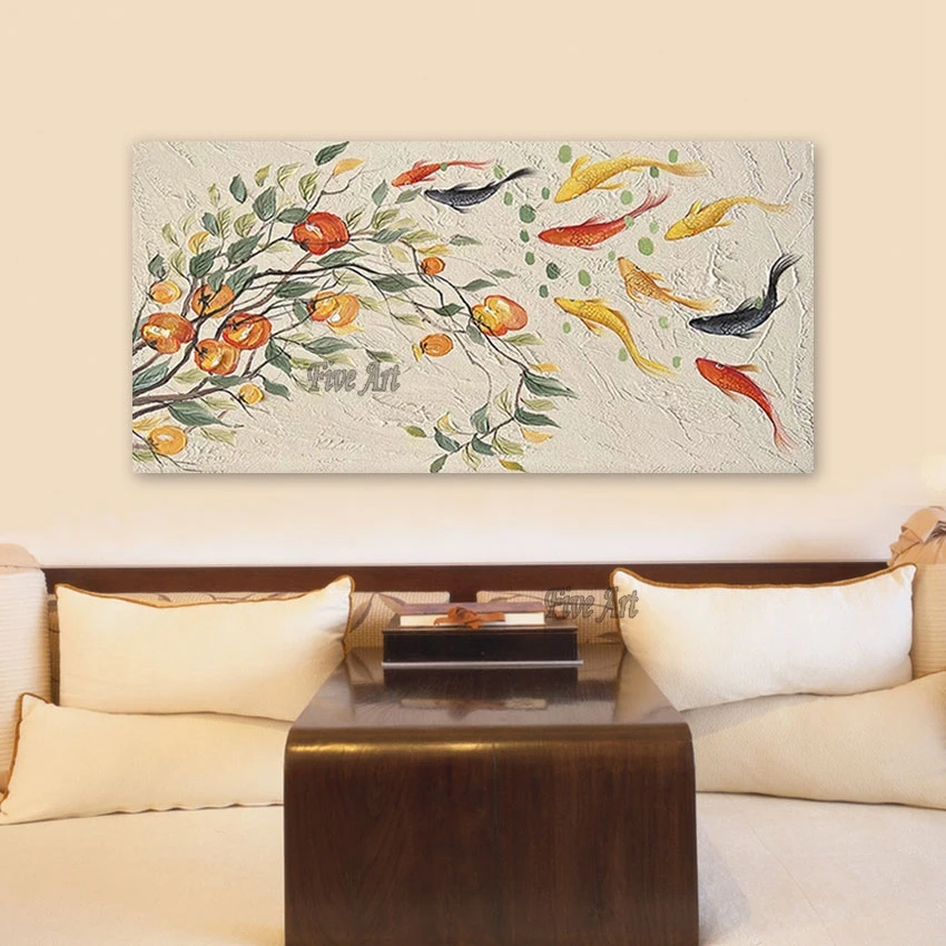 Hand-painted Fruit On The Tree And Fish In The Water High Quality Oil Painting Home Decoration Large Canvas Art Modern Pictures