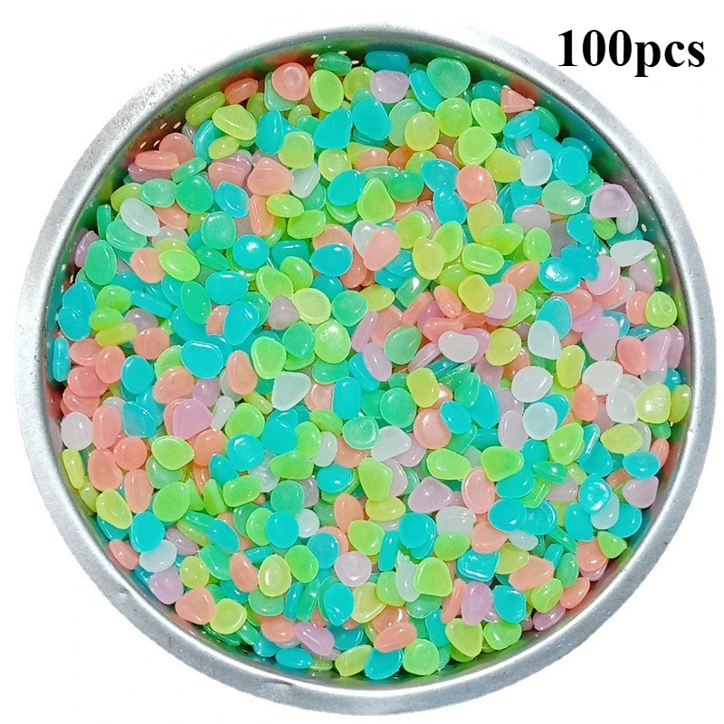 100PCS Glow-in-the-Dark Pebbles Luminous Resin Stones for Garden Paths Potted Plants Aquarium Landscaping Outdoor Decor