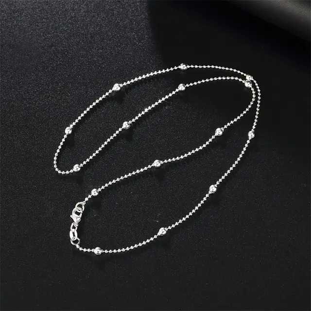 Urok 925 Sterling Silver 16-24 cali delikatny sweter łańcuszek z koralików damski naszyjnik dla mody temperament biżuteria wesele