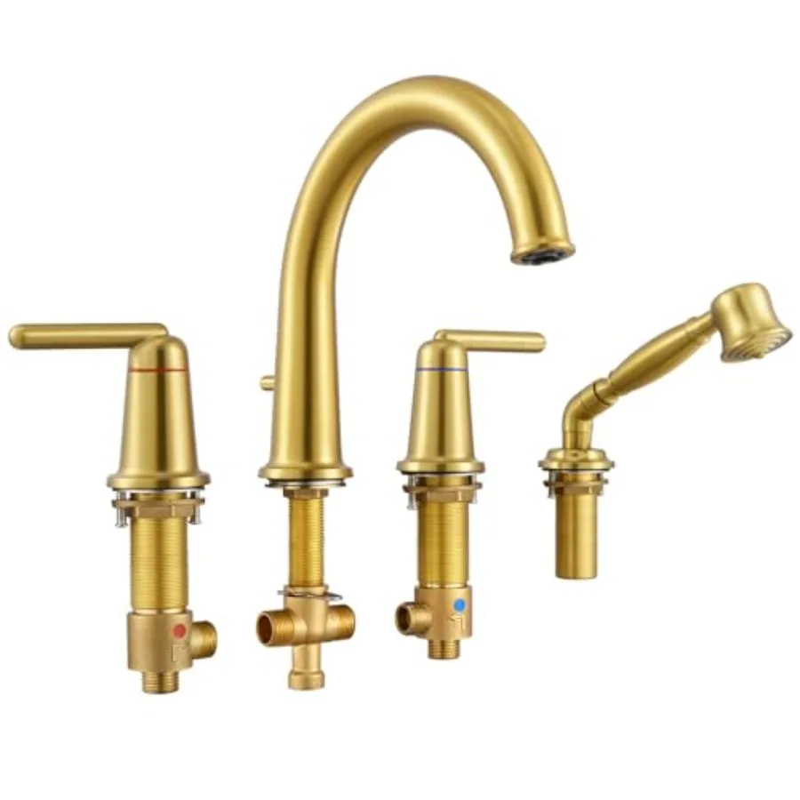 

Roman Bath Tub Faucet Set with Sprayer 4 Hole Widespread Deck Mount Bathtub Faucet with Valve Classic Gooseneck Tub Faucets wit