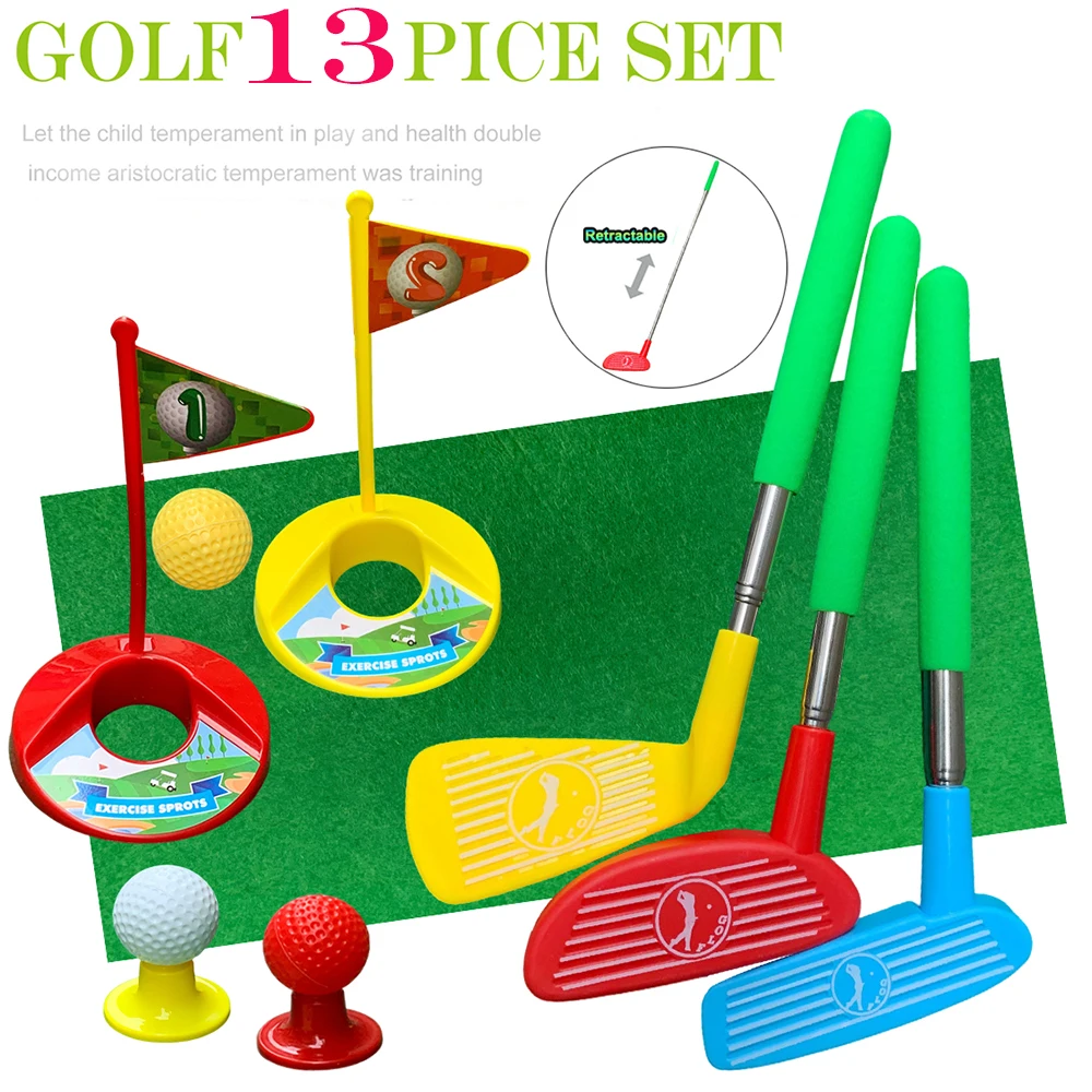 قابل للسحب سبيكة KIDSGolf لعبة 14 قطعة مجموعة اللعب للأطفال الصغار المبتدئين مع حقيبة خضراء الهدف الألعاب