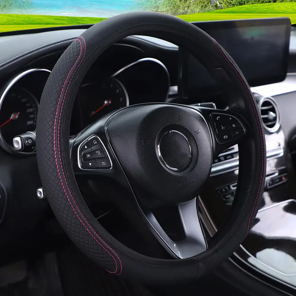 37-38cm Car Steering Wheel Cover Skidproof Auto Steering- Accessories Cover Wheel Car Embossing Anti-Slip Leather Car-styli G6J9