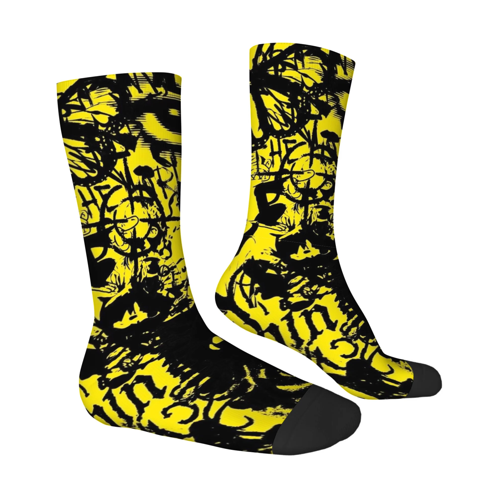Abstract Quirky Fluorescent Yellow Men's Socks Skin-friendly  Breathable Socks Stylish Streetwear Hip-hop Rock Harajuku Socks