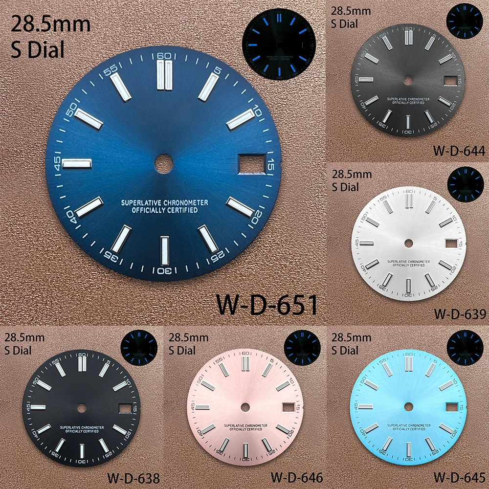 

28.5mm S Logo Sunray Dial Suitable For NH35/NH36/7S Movement Blue Lminous Quality Watch Modification Accessories