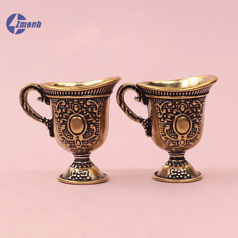 New！Antique Small Copperware Buddha Tea Set Copper Teacup Brass Keychain Pendant Home Living Room Decoration Crafts Gift