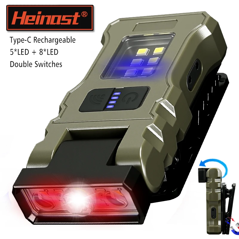 Portable LED Work Light Clip On Hat Light, Mini USB Rechargeable EDC Flashlight for Fishing Home Emergency Camping Headlamp