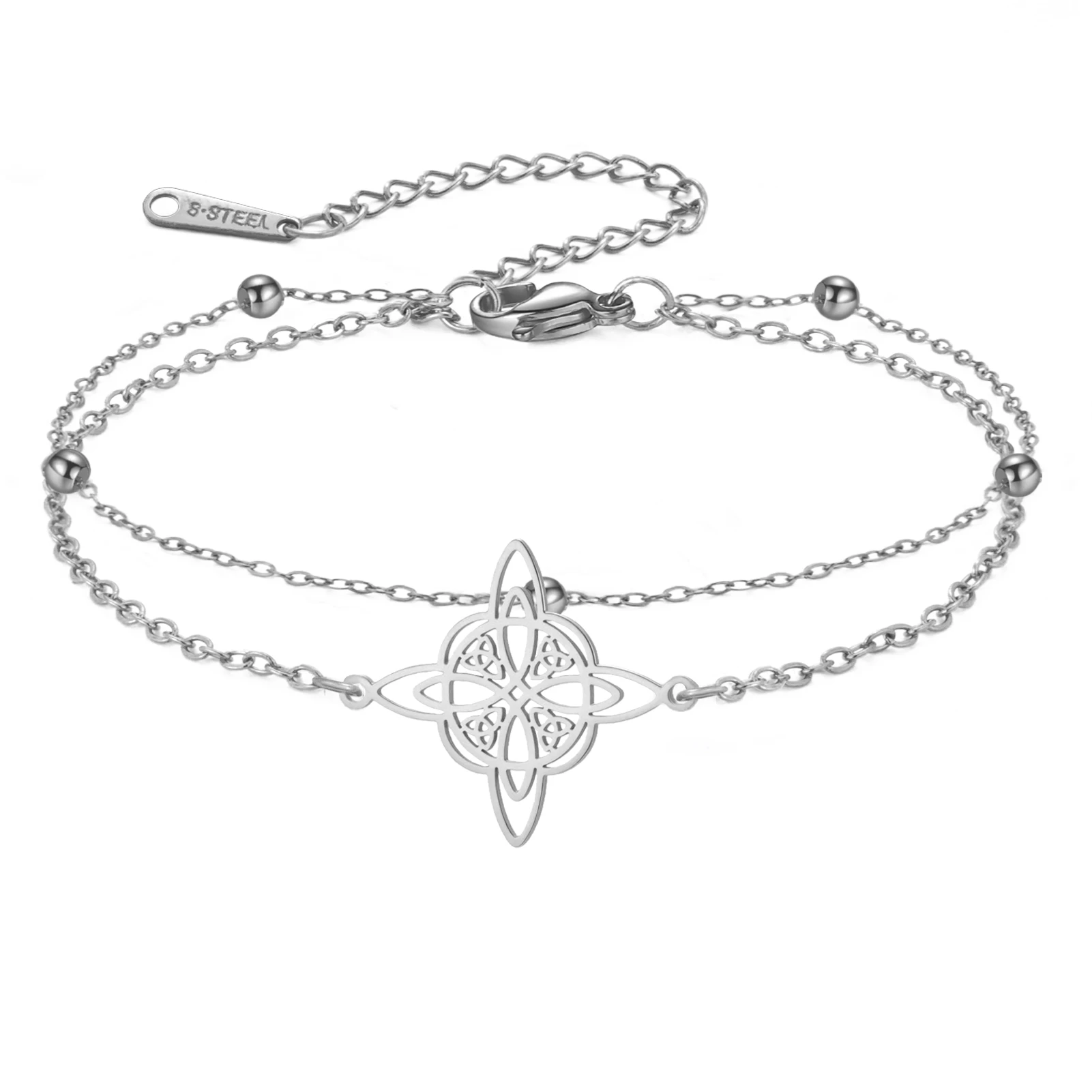 Kkjoy Hexenknoten-Armband mit keltischem vierzackigen Stern, Edelstahl, Wicca-Armband, okkultes Amulett, Charms, Schmuck, Geschenk für Frauen – Detail 15