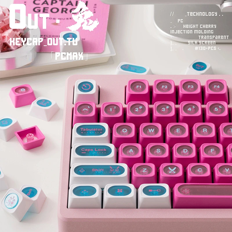 Pink Rabbit Transparent Keycaps Set PBT Sublimation Cherry Profile Keycaps for Mechanical Keyboard Custom Cute Keyboard Caps