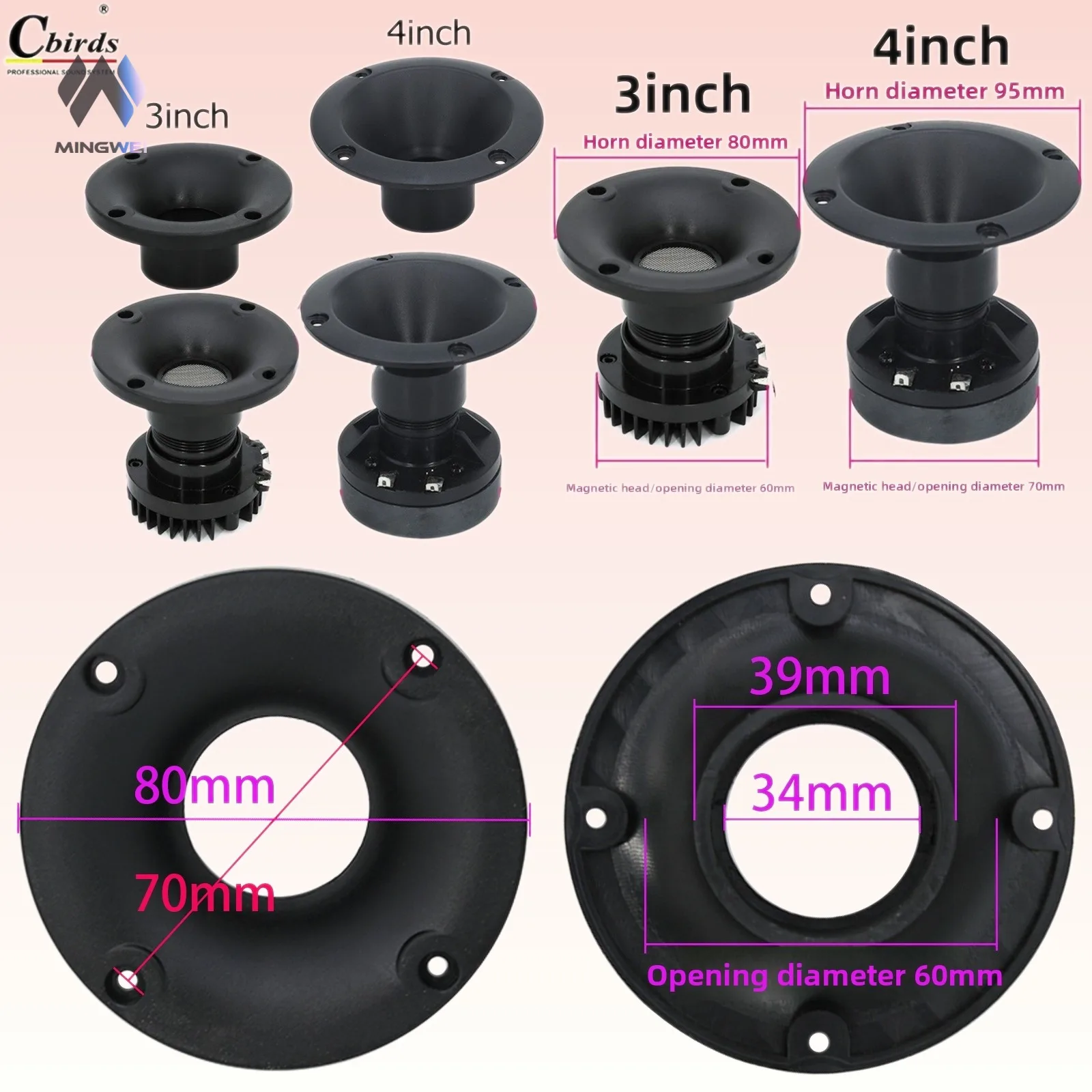 MW Audio 3 4 Inch Circular High Pitched Speaker Small Angle 34 Screw ABS Plastic Shell Titanium Film Treble Speaker Head
